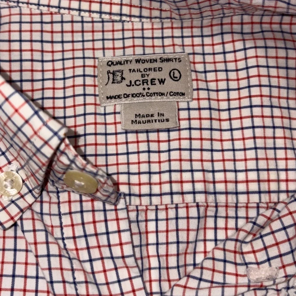 J. Crew Tailored‎ Fit Button Down Shirt Red Blue Check Men's Long Sleeve Cotton